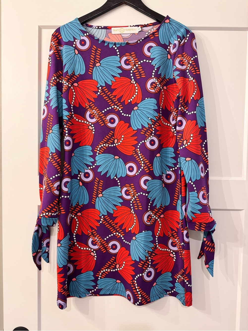 Tracy Negoshian Purple Floral Dress with Red, Teal & Pink Accents